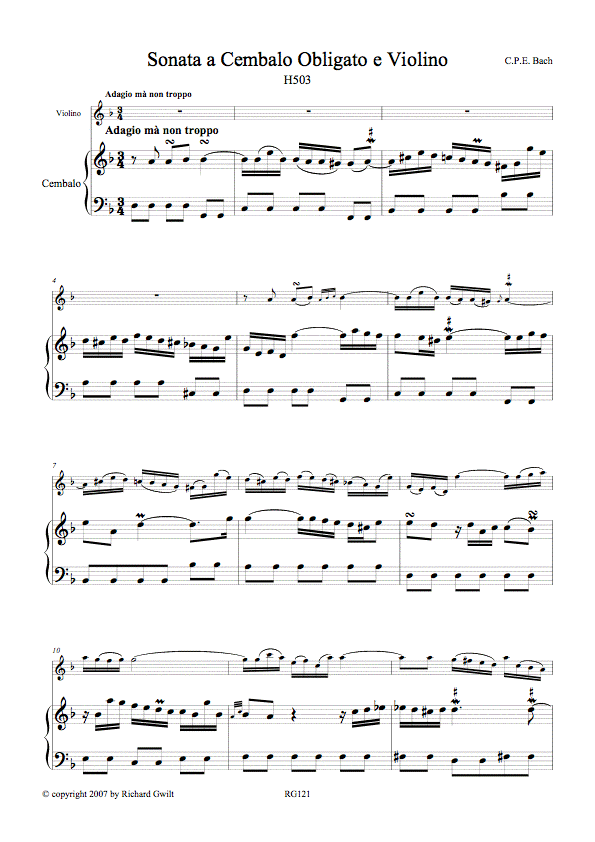 CPE BACH Sonata Obligato Cembalo e Violino H503 RG121